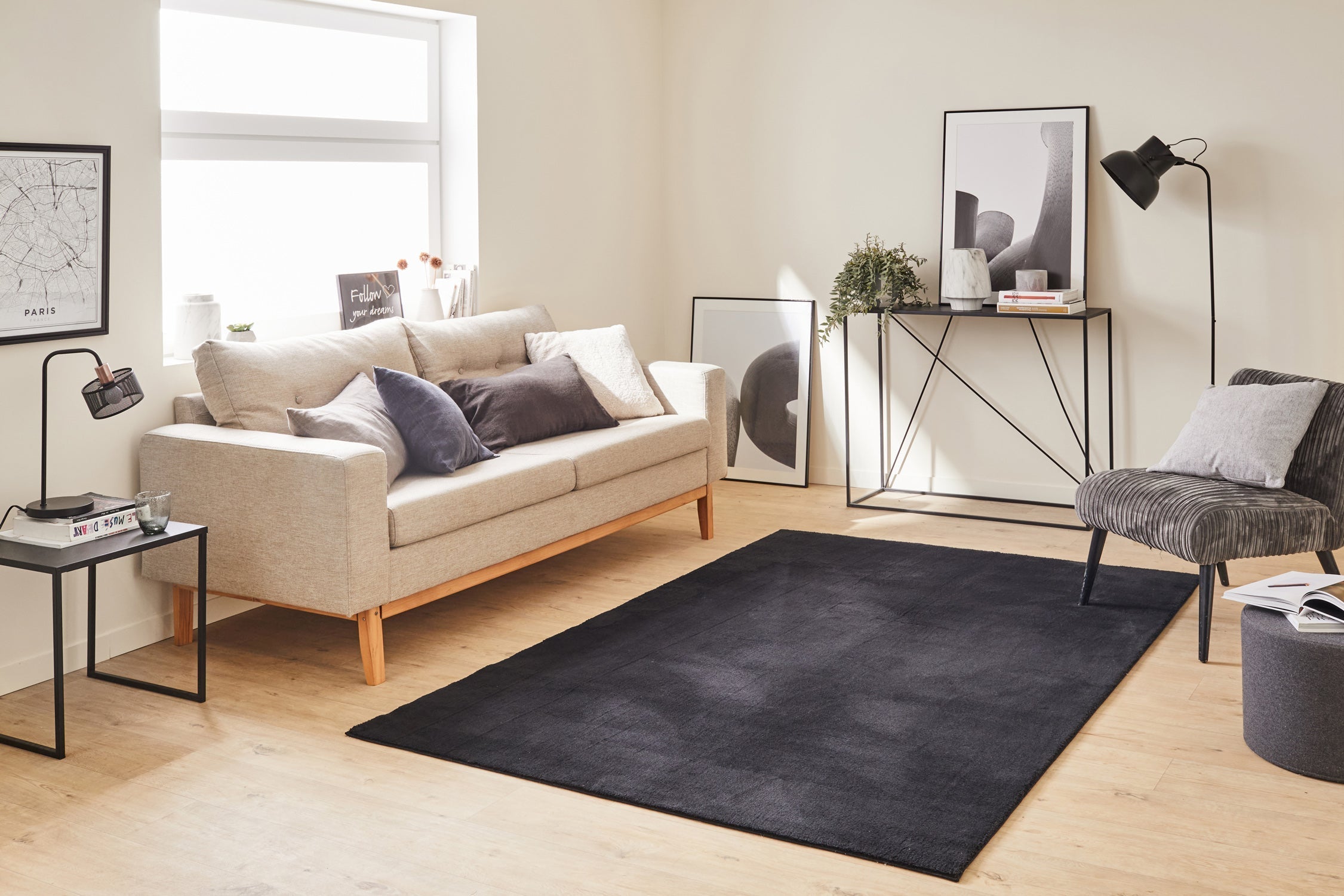 Tapis doux à poils longs noir Nazar rugs