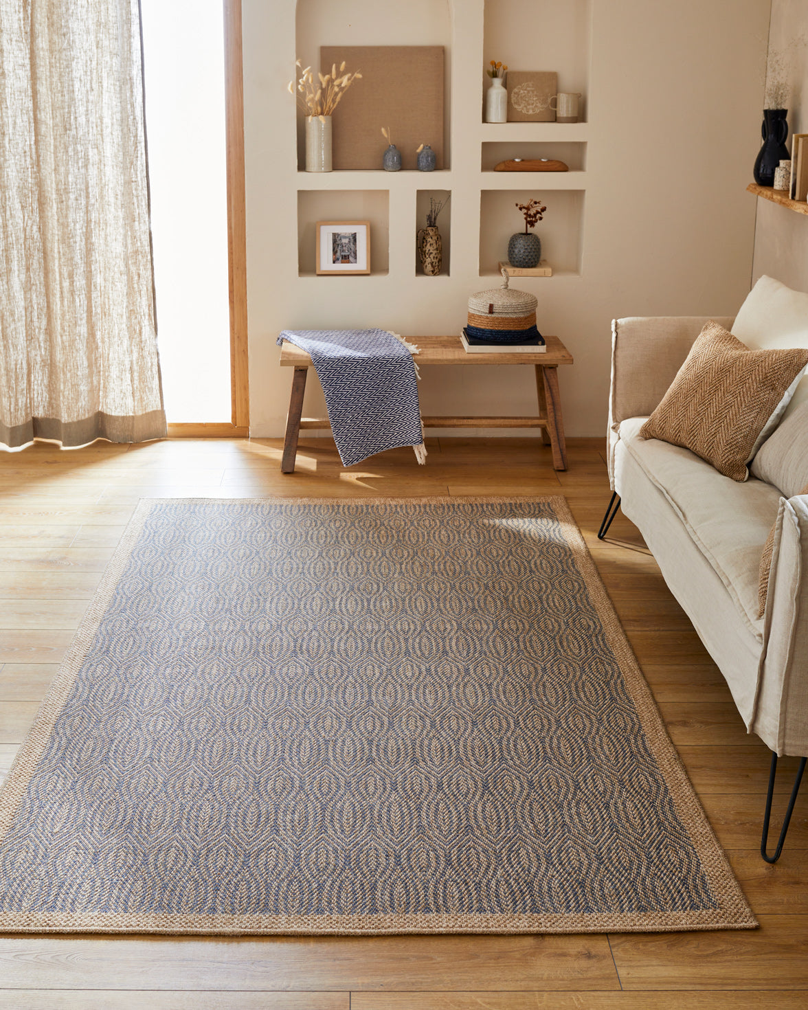 Tapis effet jute à motifs Bleu Nazar rugs
