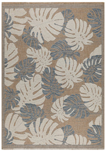 TULUM - tapis de salon - intérieur et extérieur bleu - aspect jute  motifs feuilles  : TUL9062BLE - Nazar rugs