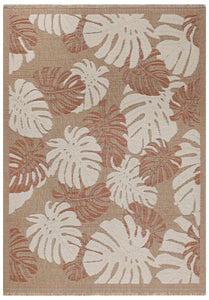 TULUM - tapis de salon - intérieur et extérieur rouge/terra - aspect jute  motifs feuilles  : TUL9062TER - Nazar rugs