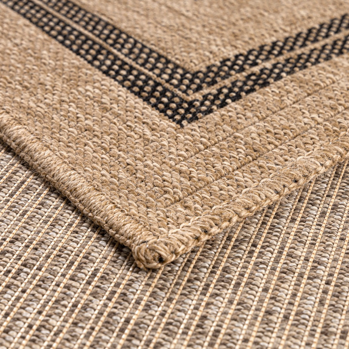 Tapis effet jute naturel à motif rectangulaire noir Nazar rugs