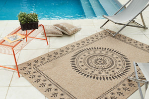 Tapis effet jute naturel motifs orientaux noirs : NAT8874NOI - Nazar rugs 