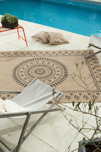 Tapis effet jute naturel motifs orientaux noirs : NAT8874NOI - Nazar rugs 