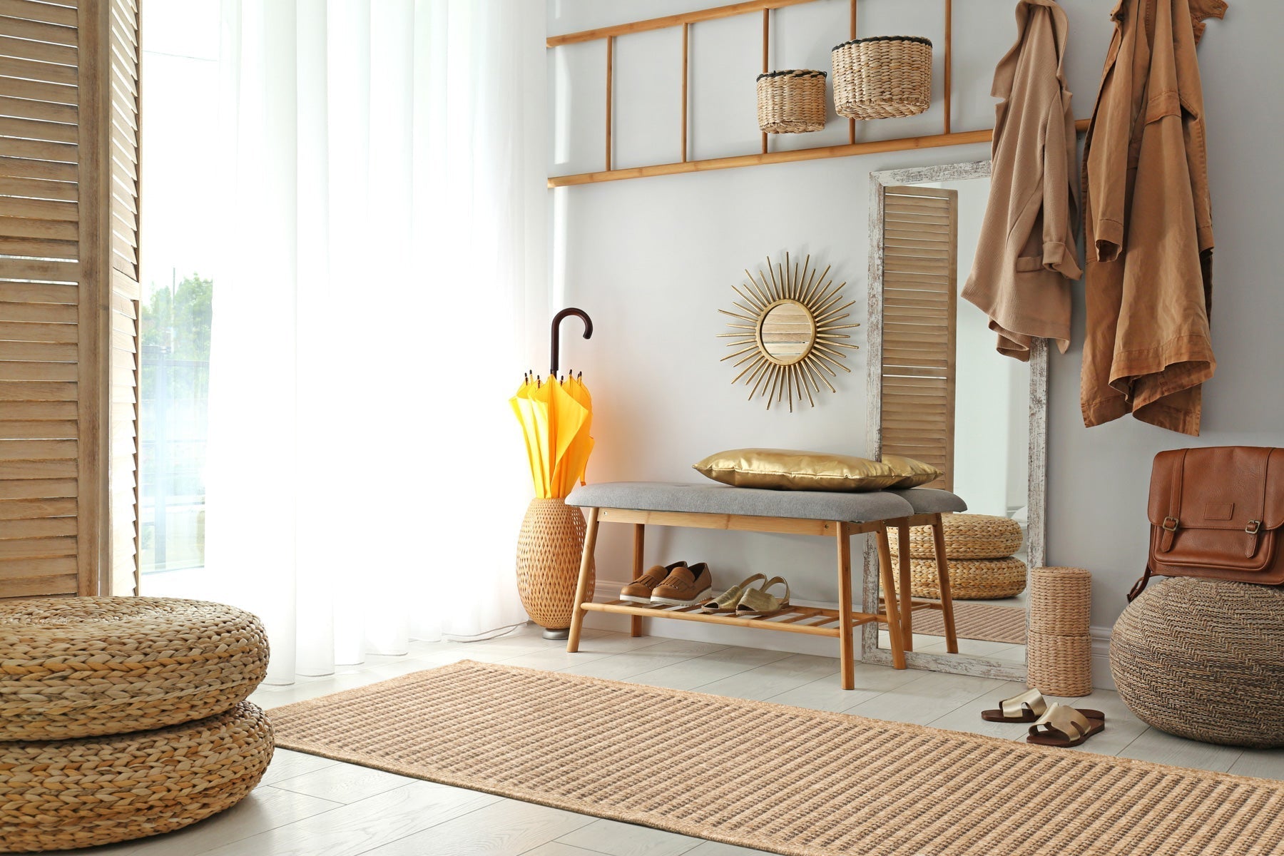 Tapis effet jute naturel uni marron Nazar rugs