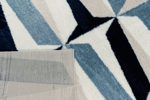Tapis graphique bleu, ivoire et beige Nazar rugs