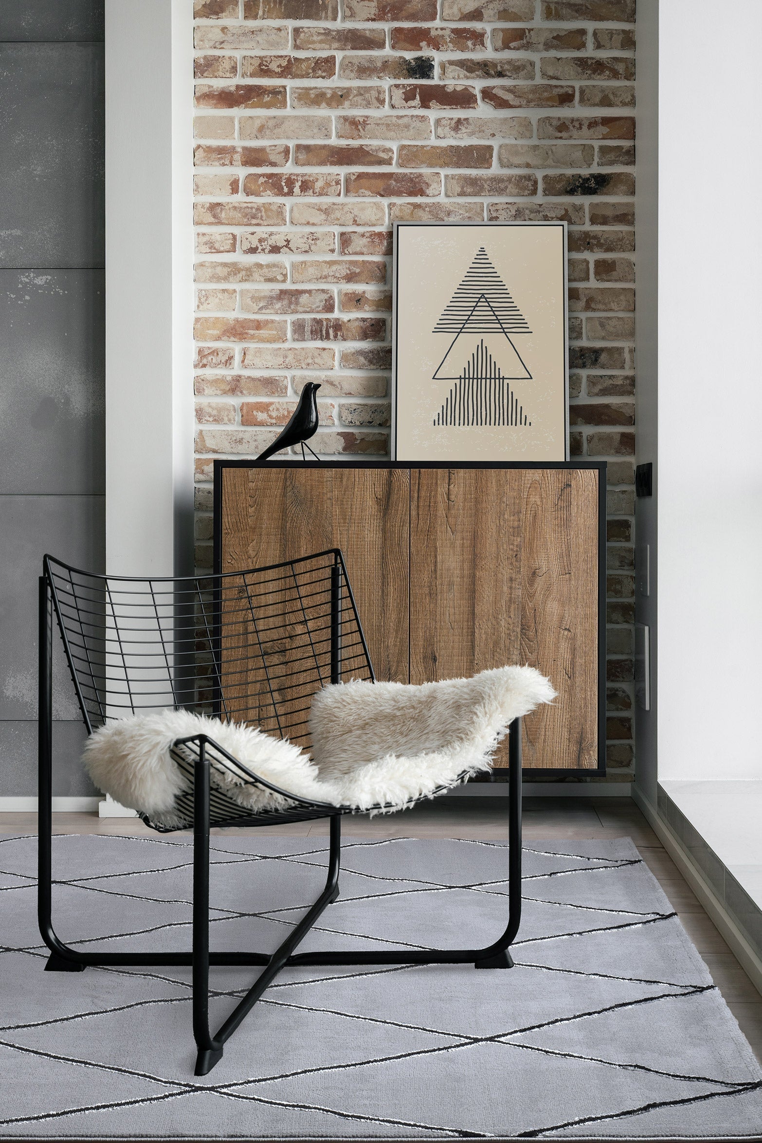 Tapis gris motif losange Nazar rugs