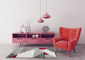 Tapis moderne graphique motif rouge Nazar rugs