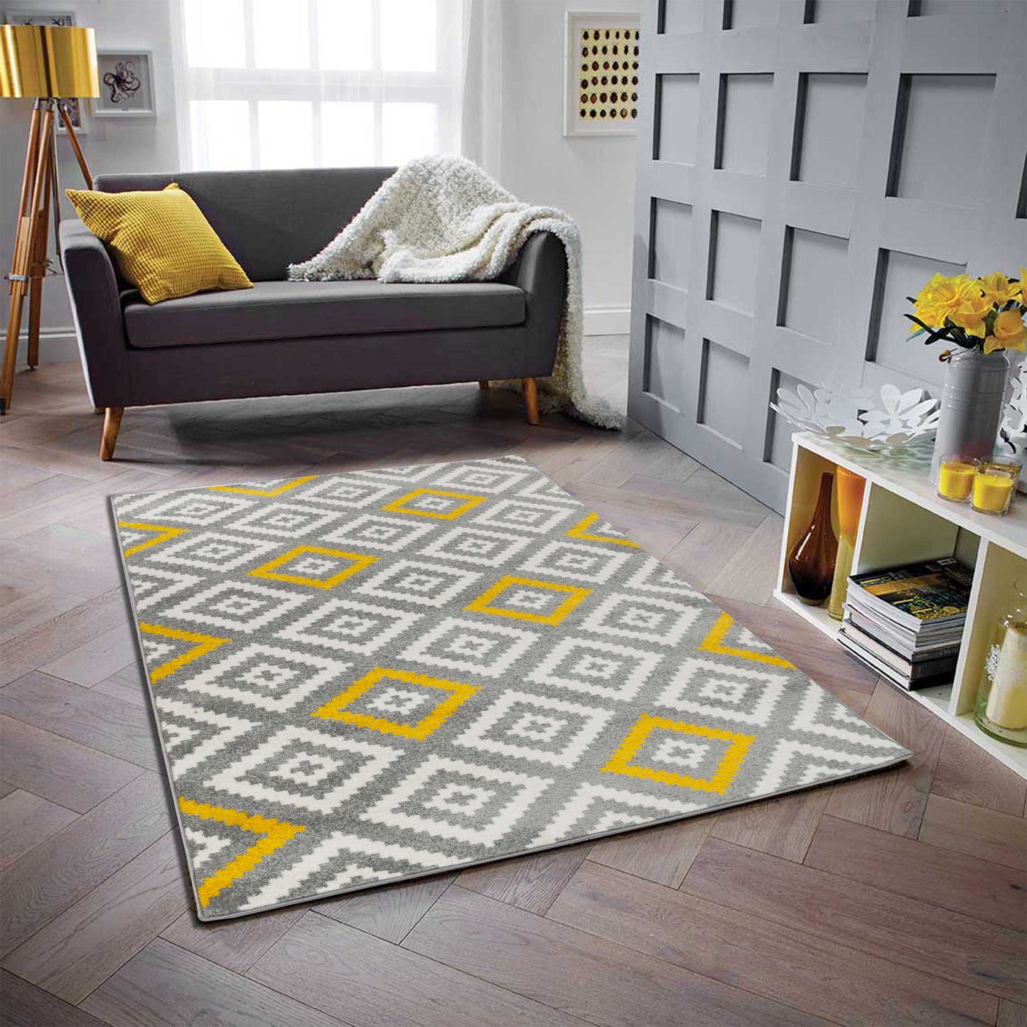 Tapis motif graphique jaune et gris Nazar rugs