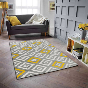Tapis motif graphique jaune et gris Nazar rugs
