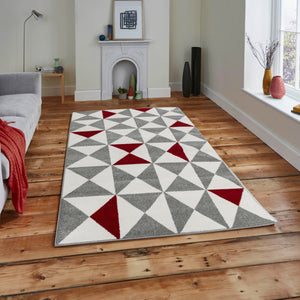 Tapis motif graphique rouge et gris 120x160cm Nazar rugs