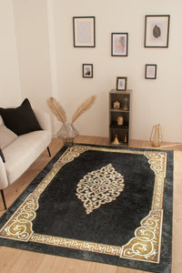 Tapis noir et doré style moderne Nazar rugs