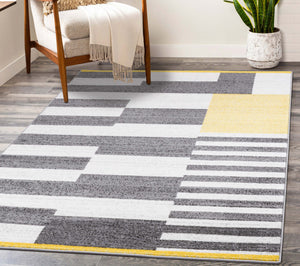 Tapis salon avec motif graphique jaune Nazar rugs
