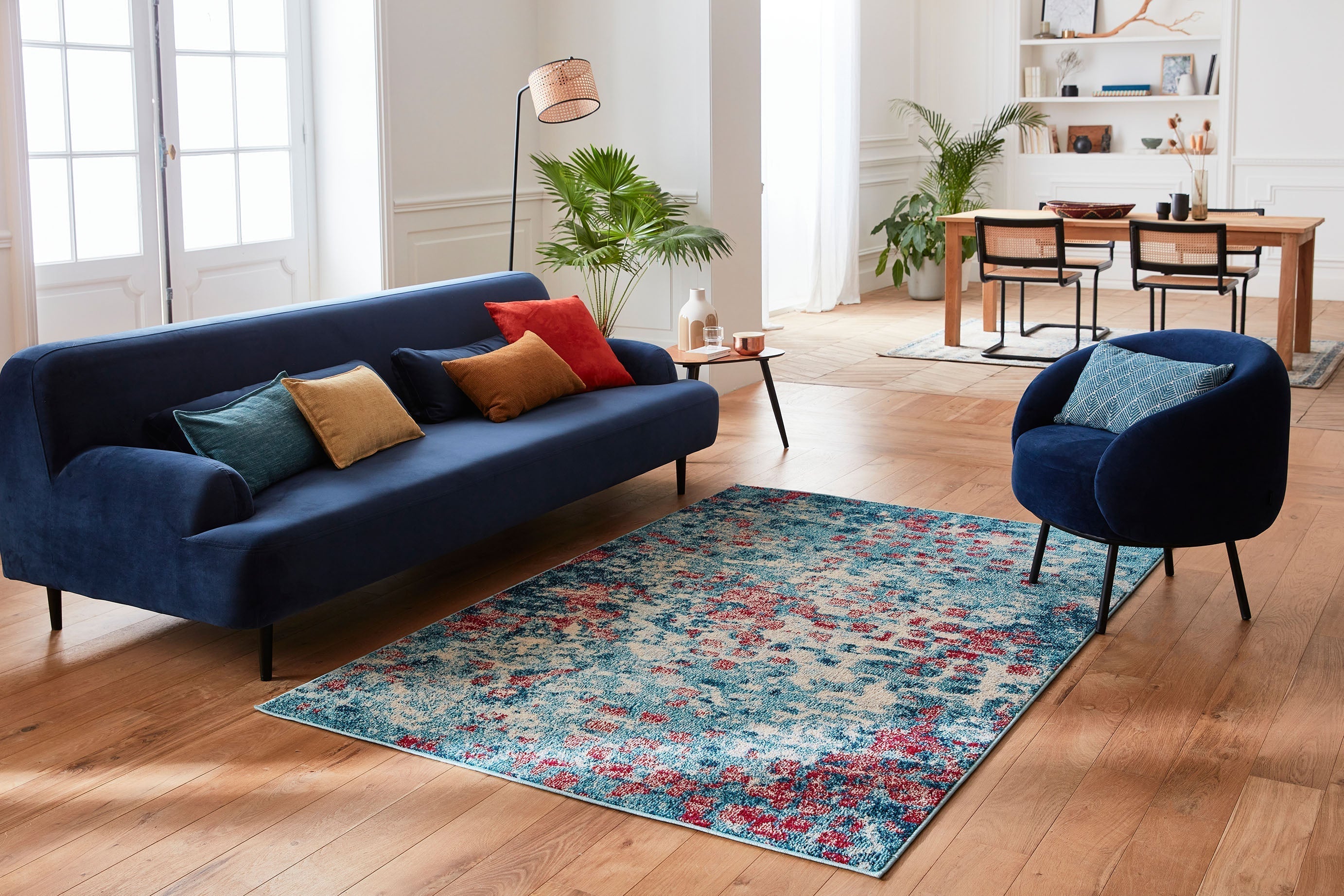 Tapis vintage à motif abstrait bleu canard Nazar rugs