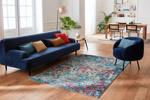 Tapis vintage à motif abstrait bleu canard Nazar rugs