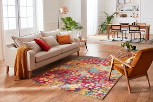 Tapis vintage poil ras à motif abstrait multicolore Nazar rugs