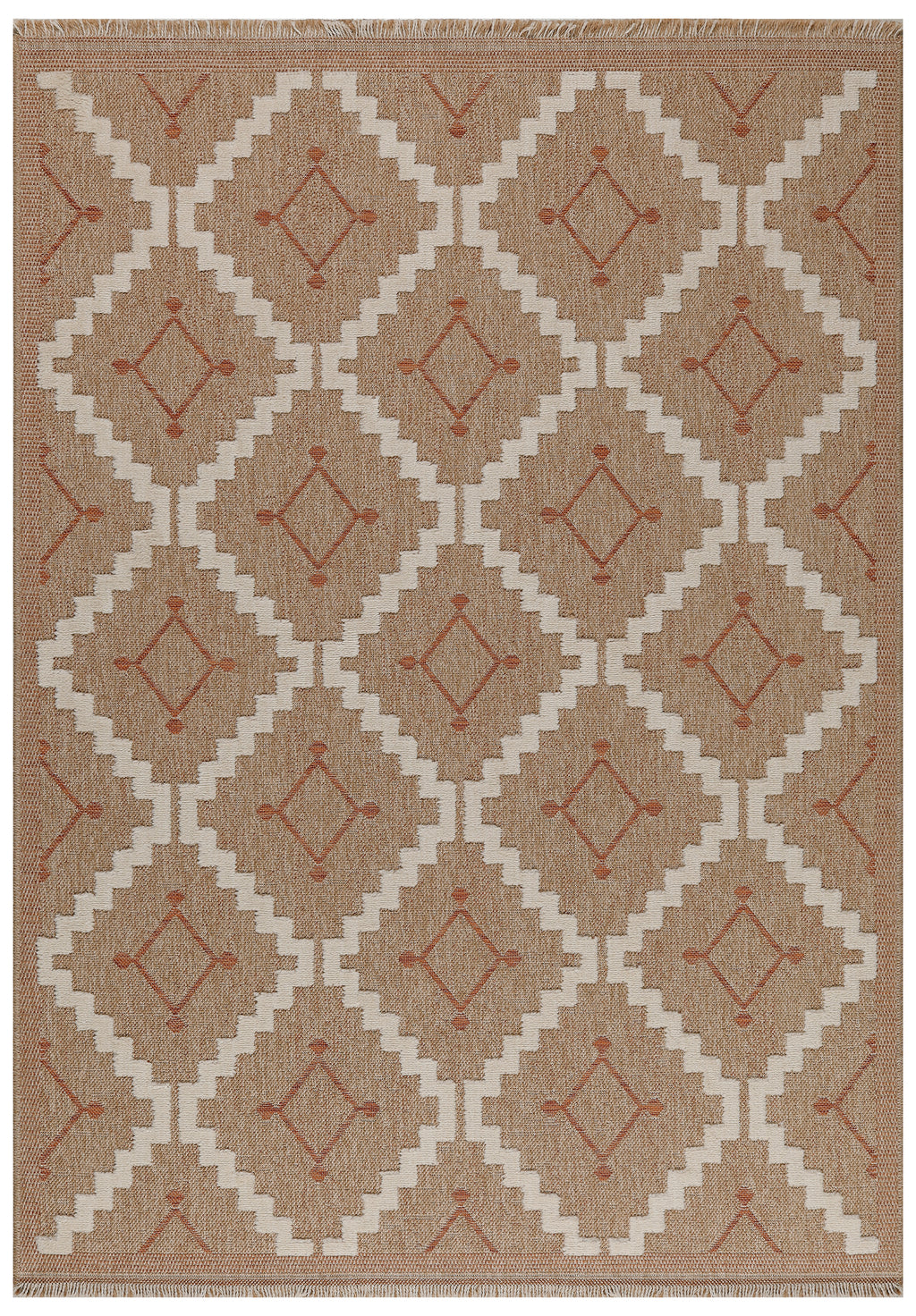 TULUM - tapis de salon - intérieur et extérieur rouge/terra - aspect jute  motifs  losanges - TUL9041TER - Nazar rugs