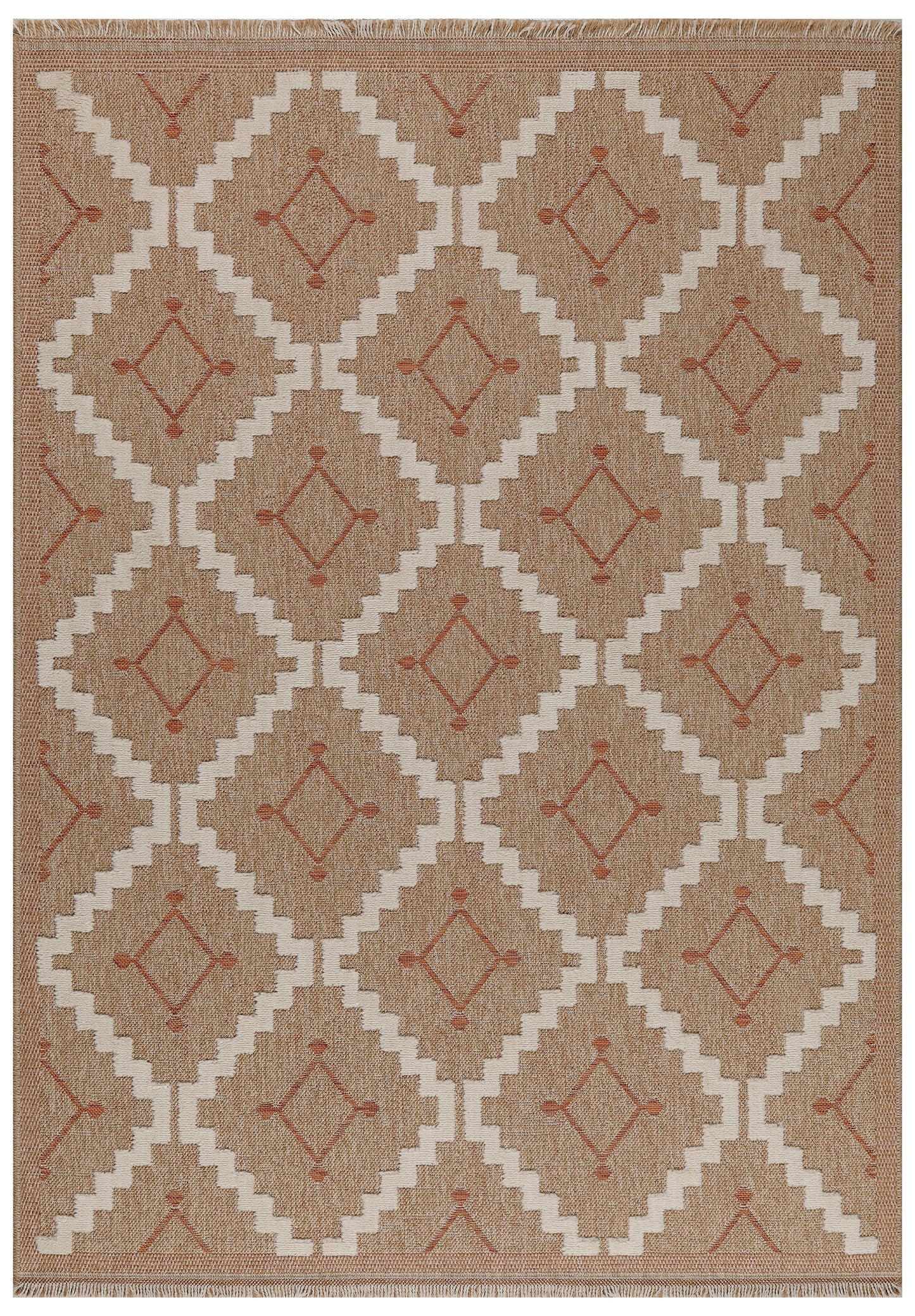 TULUM - tapis de salon - intérieur et extérieur rouge/terra - aspect jute  motifs  losanges - TUL9041TER - Nazar rugs