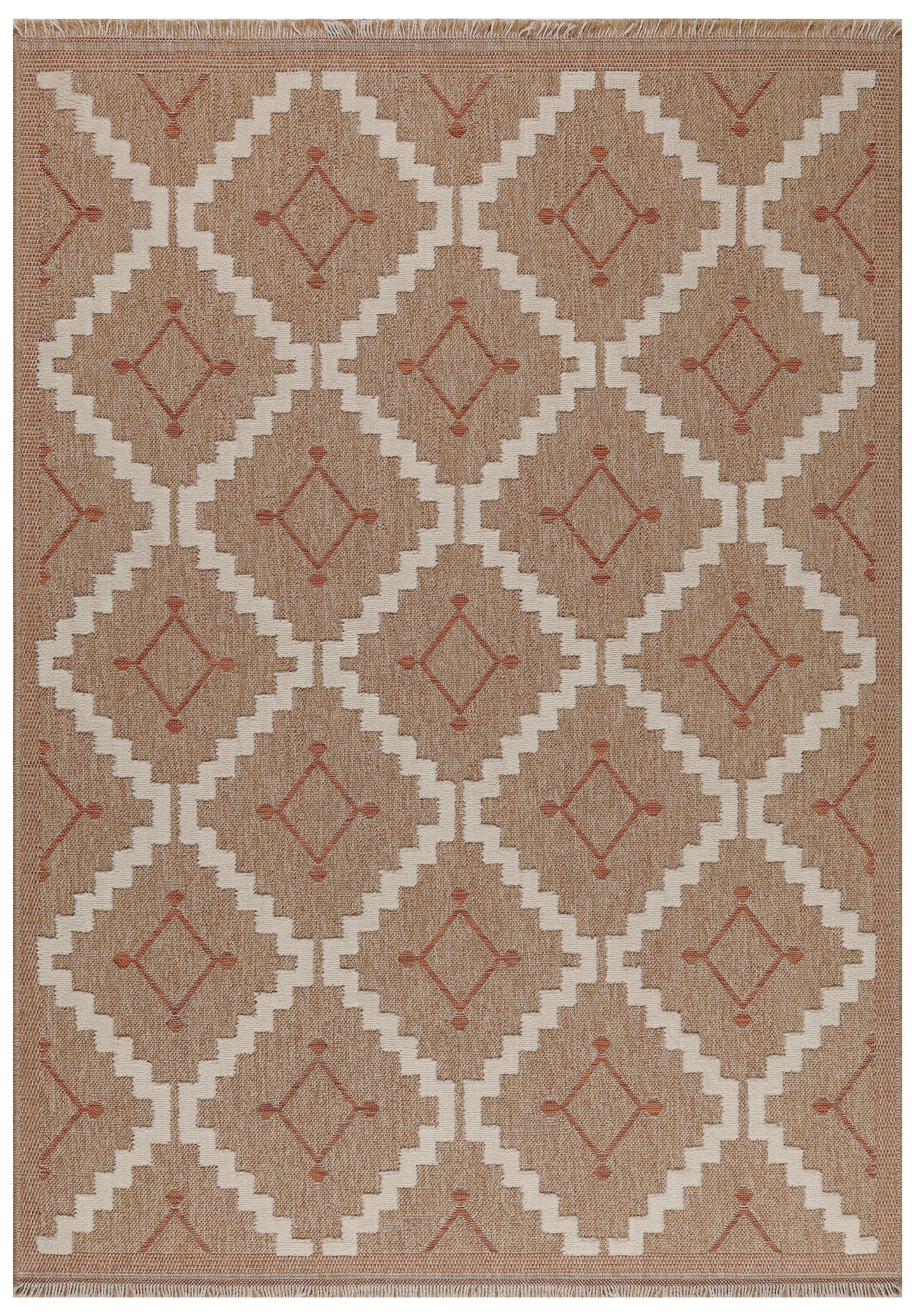 TULUM - tapis de salon - intérieur et extérieur rouge/terra - aspect jute  motifs  losanges - TUL9041TER - Nazar rugs