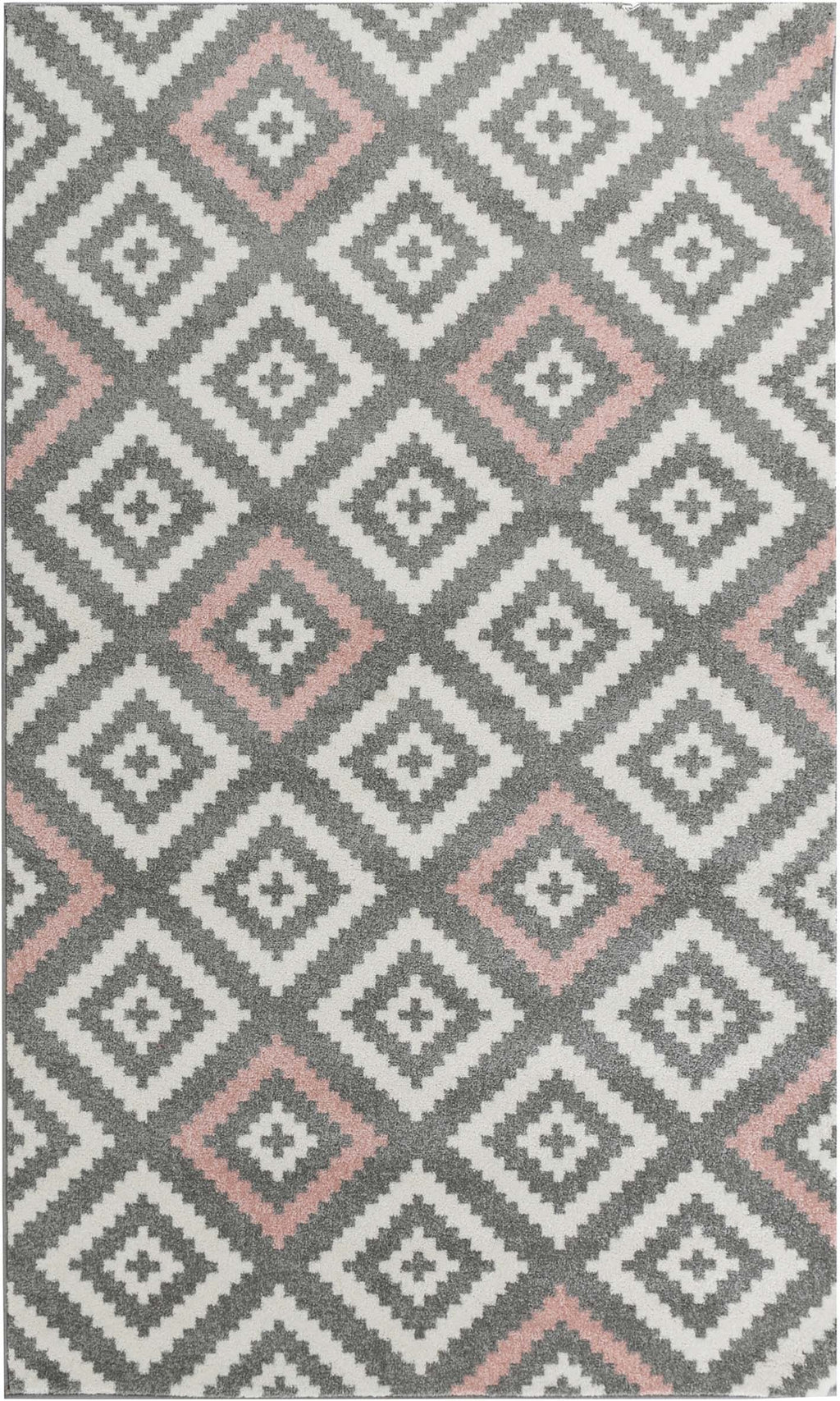 tapis de salon en laine artificielle motif graphique rose et gris Nazar rugs