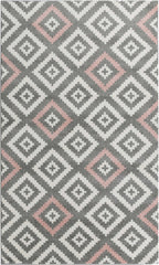 tapis de salon en laine artificielle motif graphique rose et gris Nazar rugs